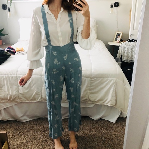 Blue Floral Overalls - Picture 1 of 4